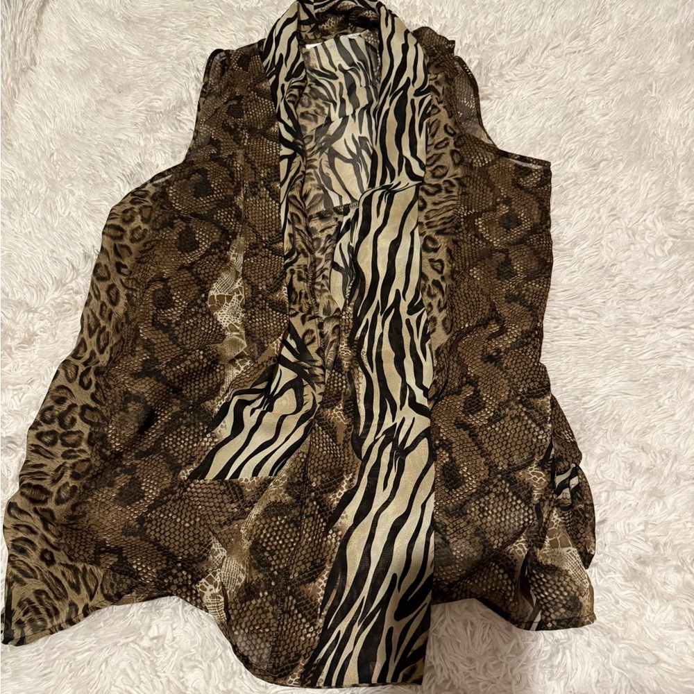 Susan Graver Brown & Black Animal Print Mixed Top